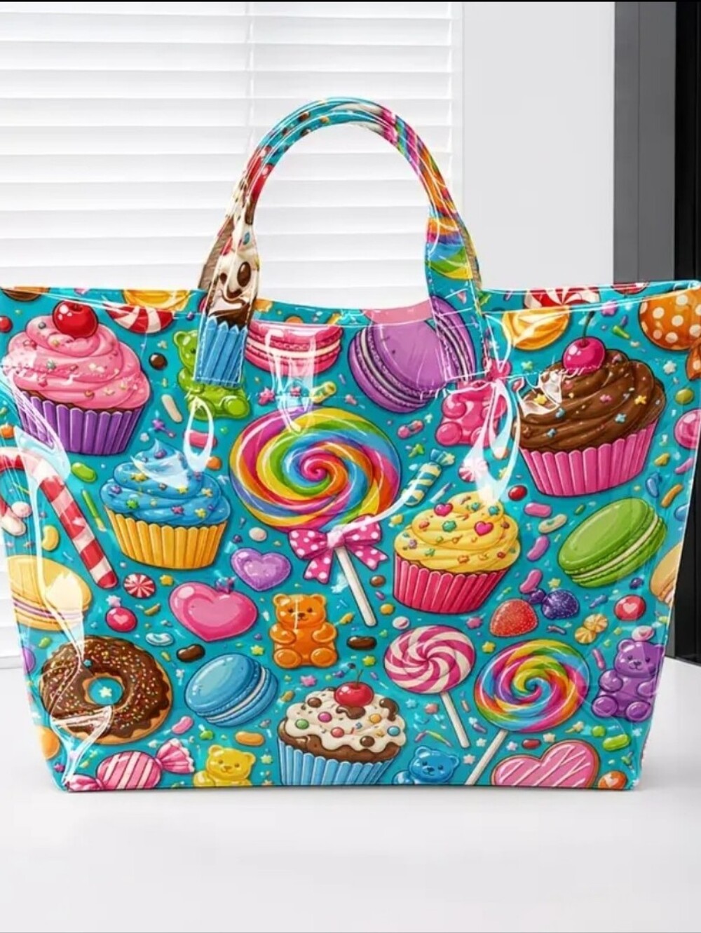 Women Sweet Treat Candy Cupcake Glossy Daily Commute Hand Tote Bag